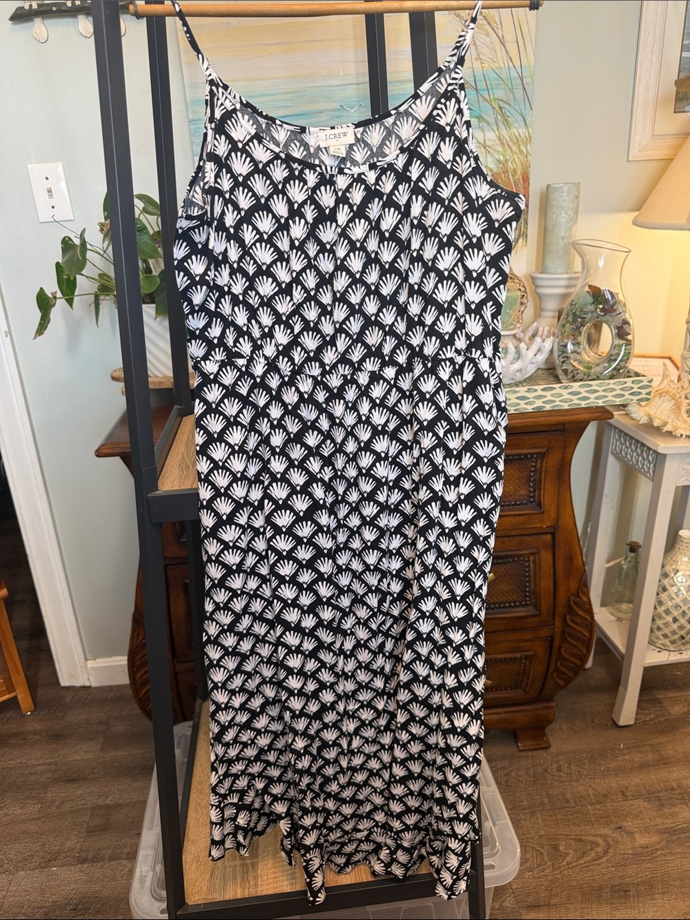J. Crew Black and White Shell-Print Slip Dress